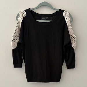 Cliche black cotton blend cold shoulder blouse with cream lace details - XS